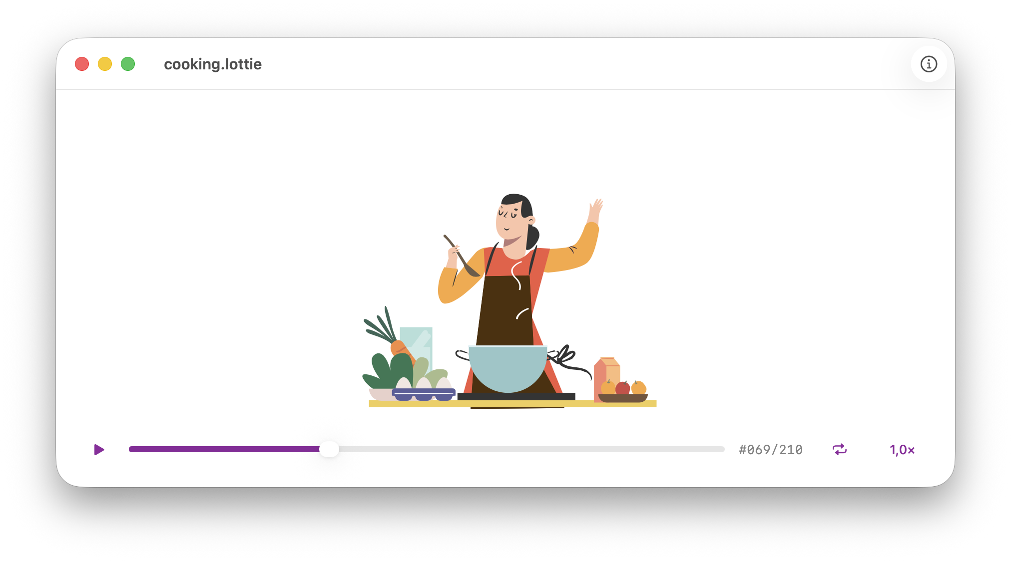 Mottie macOS app interface showing Lottie animation playback